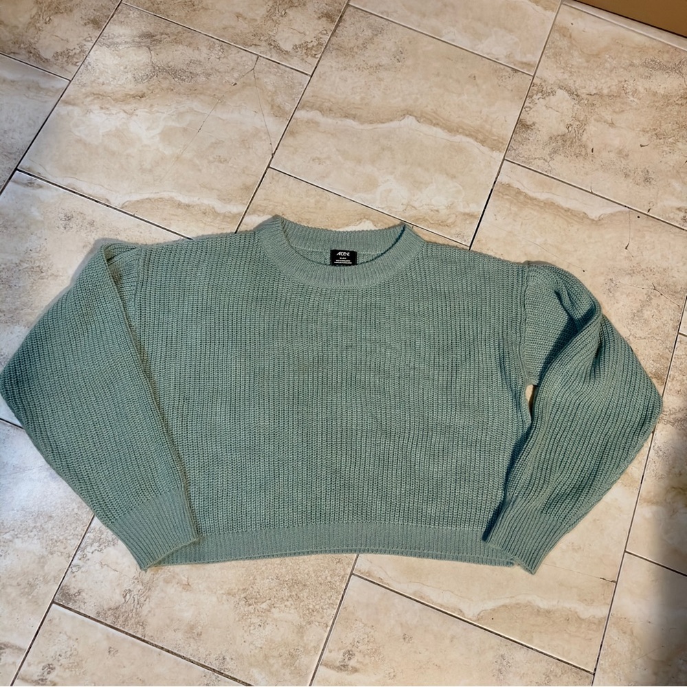 Ardene Sage Green Cropped Crewneck Sweater
